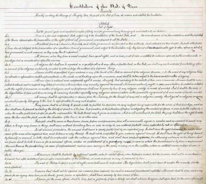 File:Texas Constitution of 1876 Article 1.jpg